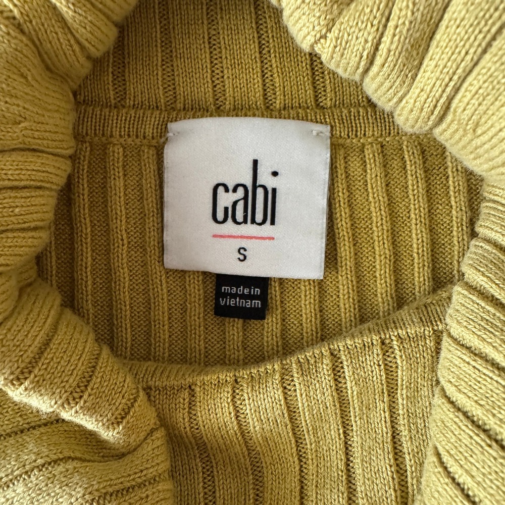 Cabi Happy Pullover Sweater S Chartreuse Ribbed Asymmetric Cowl Neck Avant-Garde - Picture 3 of 7